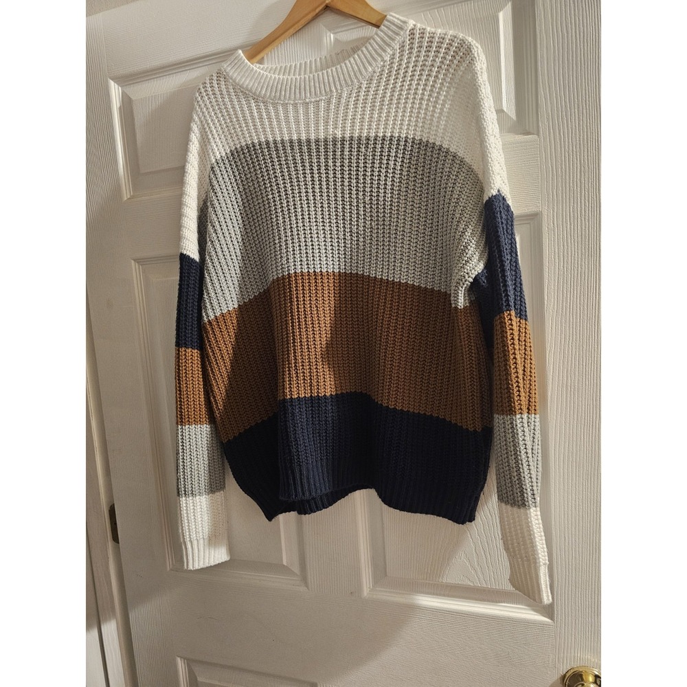 Merokeety Women’s XL Chunky Knit Color Block Sweater Crewneck Cozy Fall - Picture 2 of 8